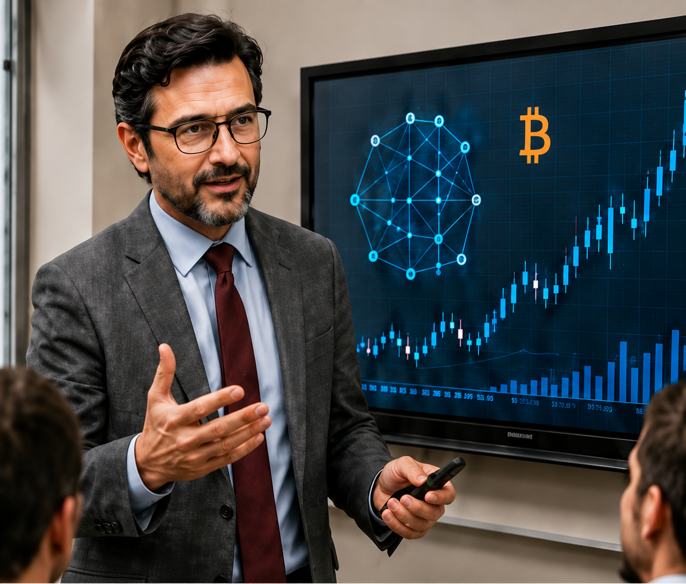 Professor Alvren Miles presenting cryptocurrency market analysis